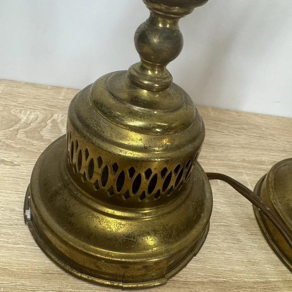Vintage Pair Porcelain Floral Brass Table Lamps Boudoir Vanity Parts Repair